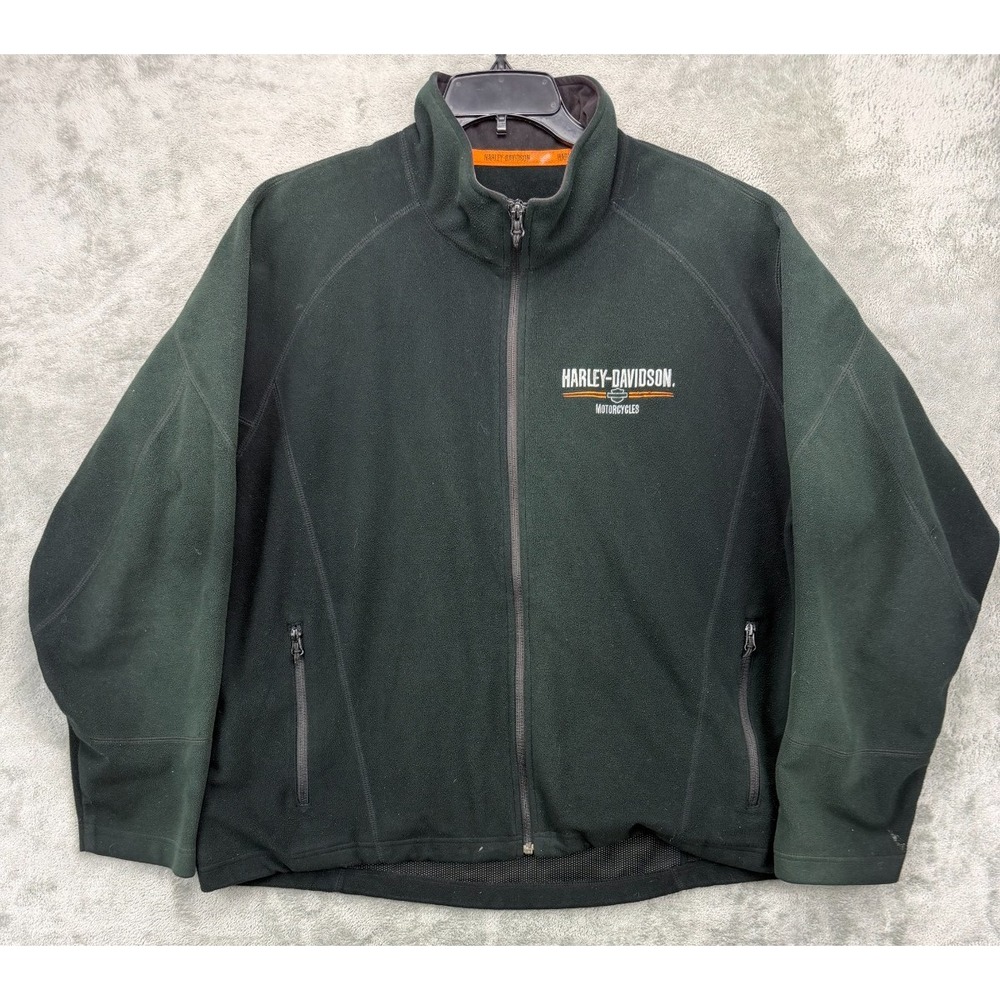Harley Davidson Men's Fleece Jacket 2XL Green Full Zip Biker Golf